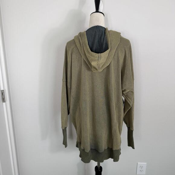 Oli & Hali Women's Washed Knit Henley Pullover Hoodie Olive Green Small Boho - Picture 5 of 7